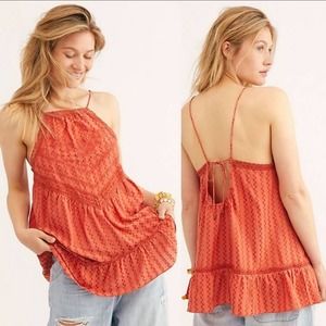 $78 NEW Free People Elisa Tunic Tank Top Floral Embroidery & Lace Paprika M
